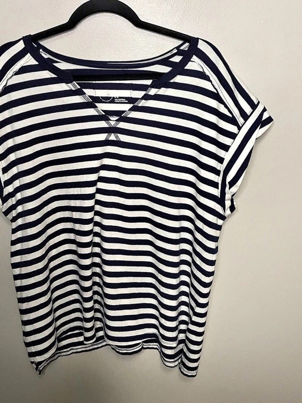 aerie Striped Short Sleeve Top in Navy & White Size Medium